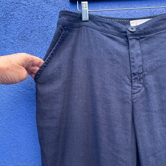 by anthropologie navy linen blend belled leg trousers - Picture 3 of 7